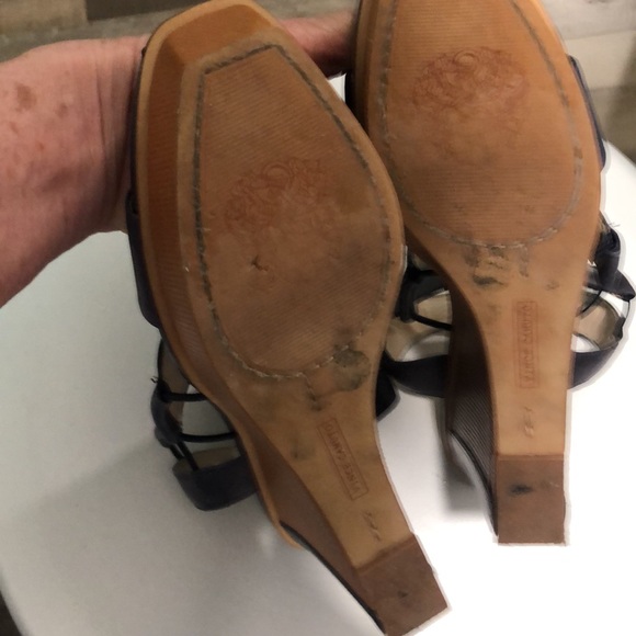 Vince Camuto Niskera Open Toe Peacock Blue and Summer Tan Leather Wedge SZ 8 - Picture 8 of 8